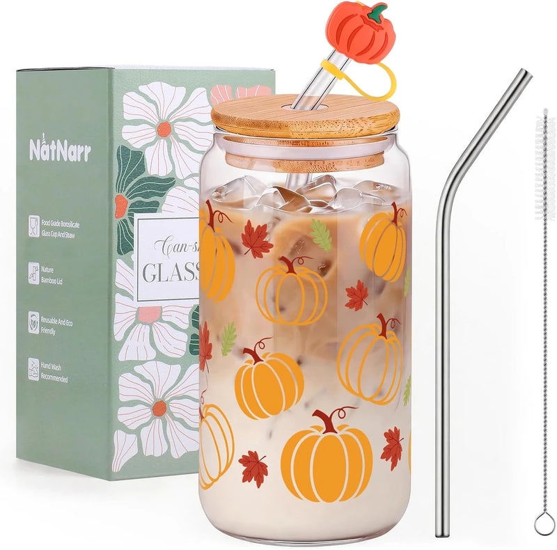 Pumpkin Glass Cup With Lid