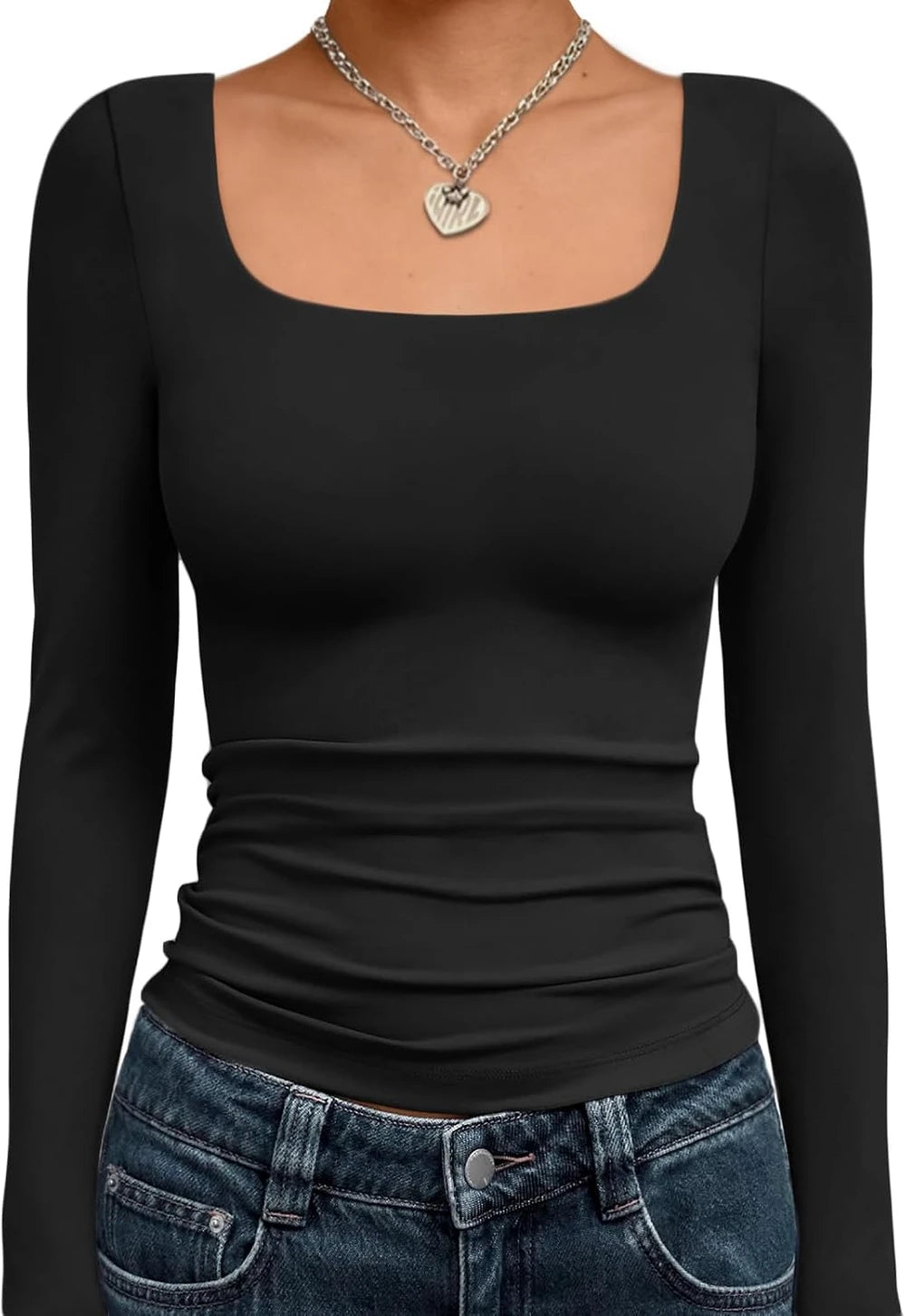 Square Neck Long Sleeve Top