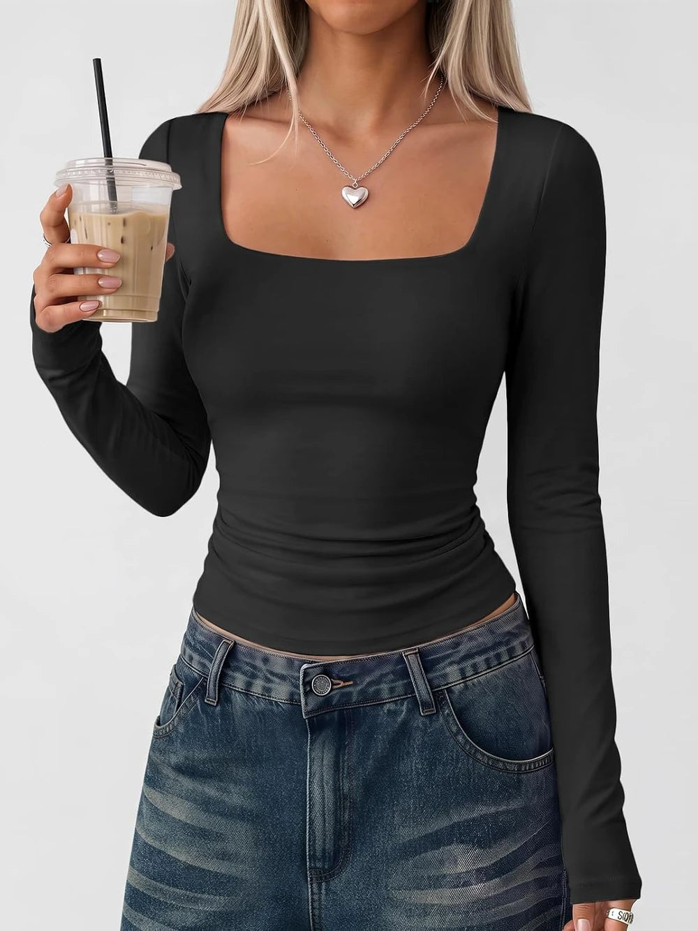 Square Neck Long Sleeve Top