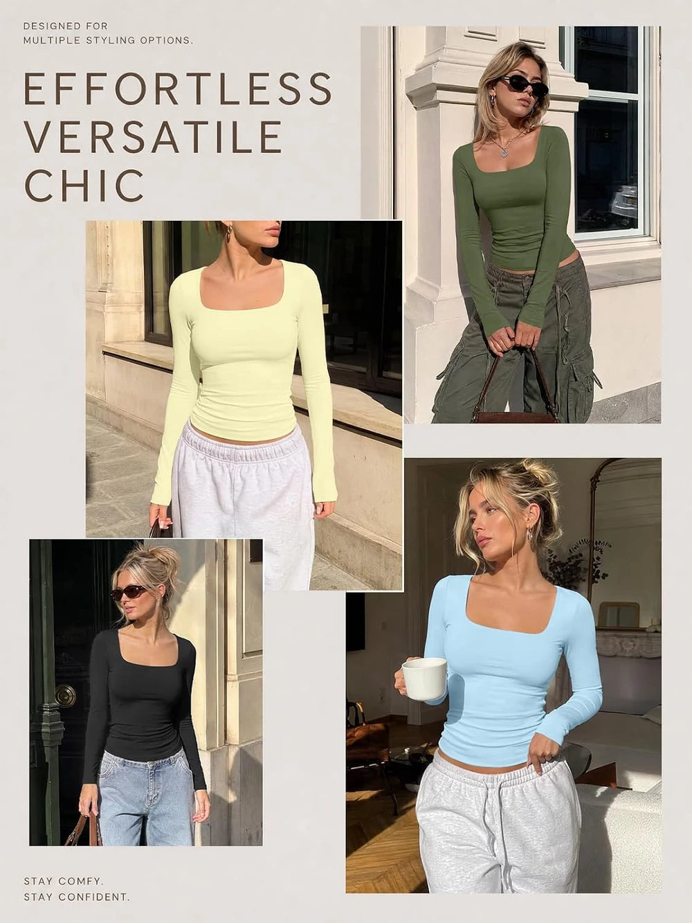 Square Neck Long Sleeve Top