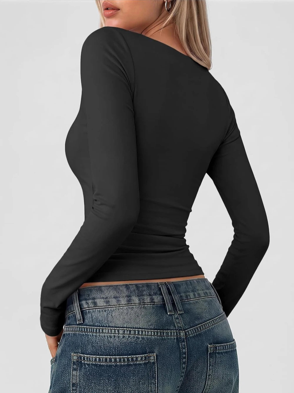Square Neck Long Sleeve Top
