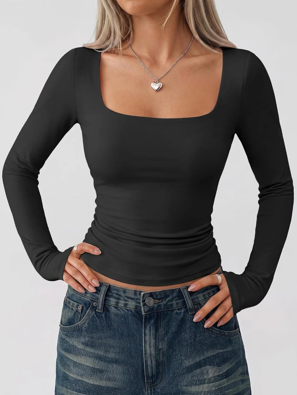 Square Neck Long Sleeve Top